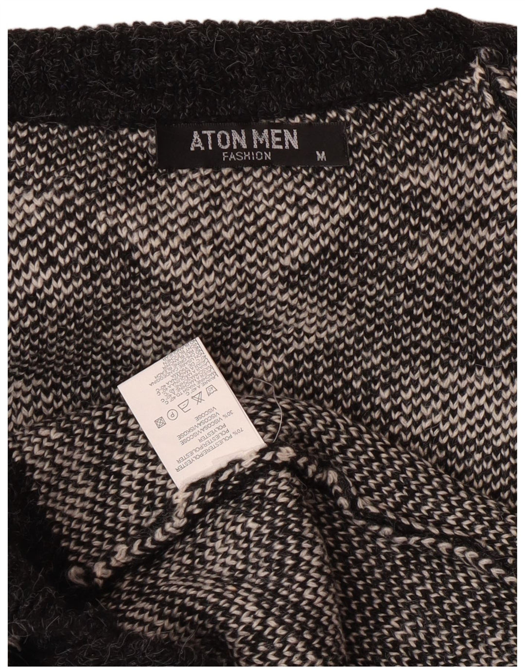 Aton Herre Turtle Neck Jumper Sweater Medium Black Fair Isle Christmas