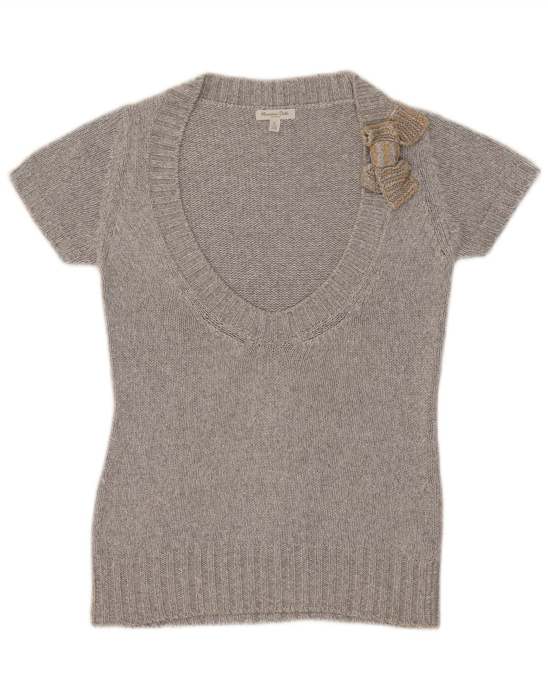 Massimo Dutti Dame Kortærmet V-hals Jumper Sweater UK 10 Lille Grå