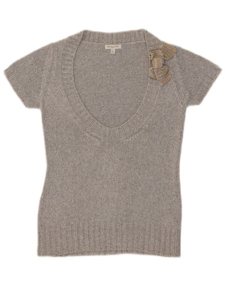 Massimo Dutti Dame Kortærmet V-hals Jumper Sweater UK 10 Lille Grå