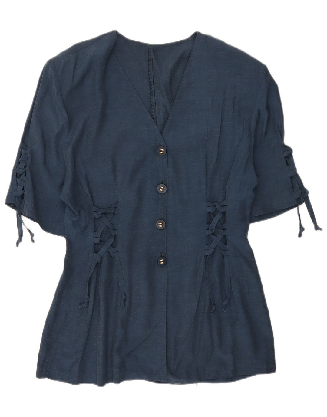 Vintage dame 4-knaps kortærmet blazerjakke UK 12 Medium Navy Blue