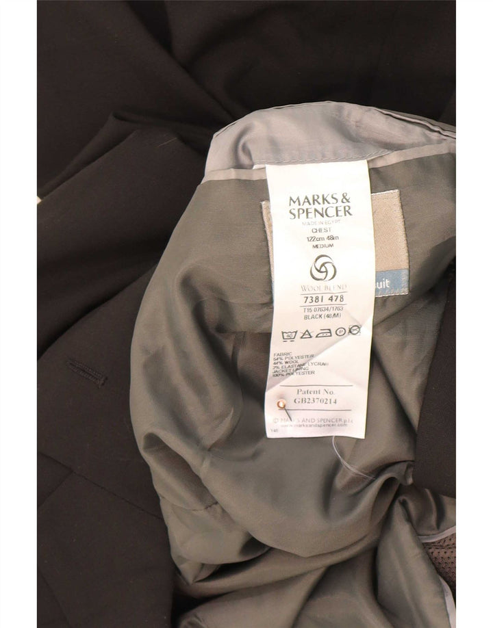 Marks & Spencer Herre 3 Button Blazer Jacket UK 48 2XL Sort Polyester
