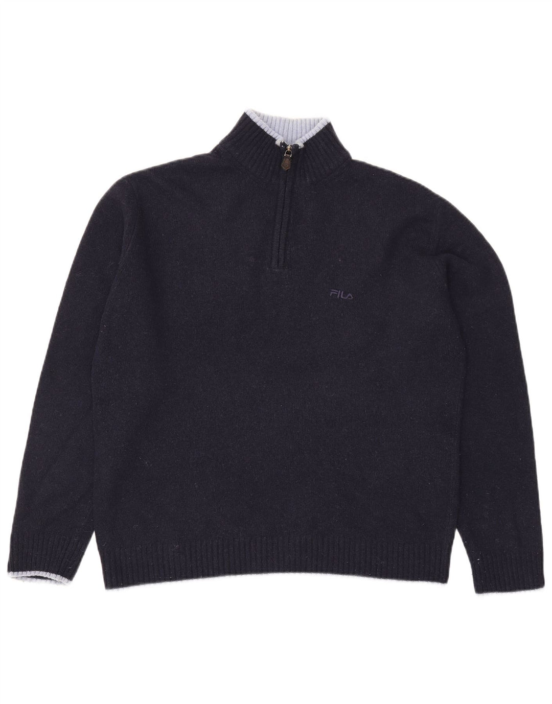 Fila Herre Zip Neck Jumper Sweater Large Navy Blue Uld