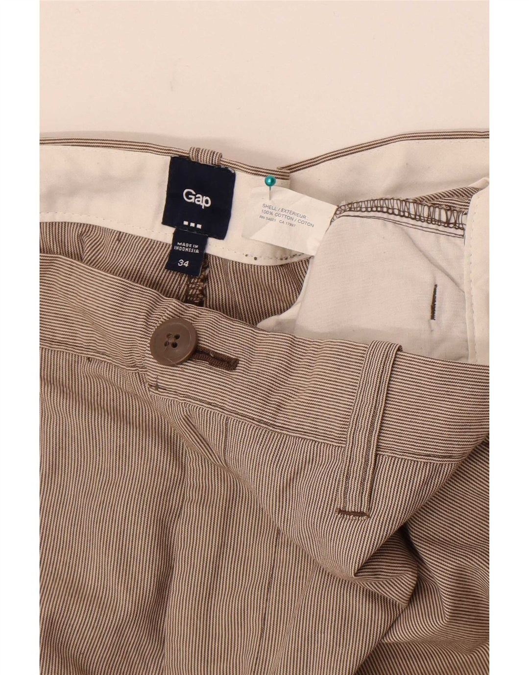 Gap Herre Chino Shorts W34 Stor Beige Nålestribet Bomuld