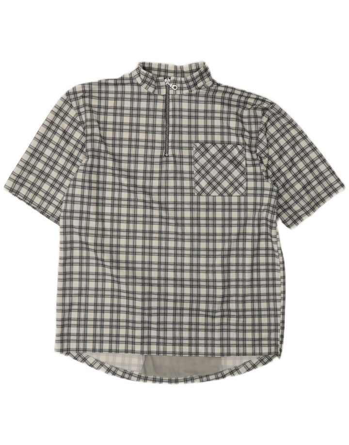 VINTAGE kortærmet herretrøje Stor grå ternet polyester