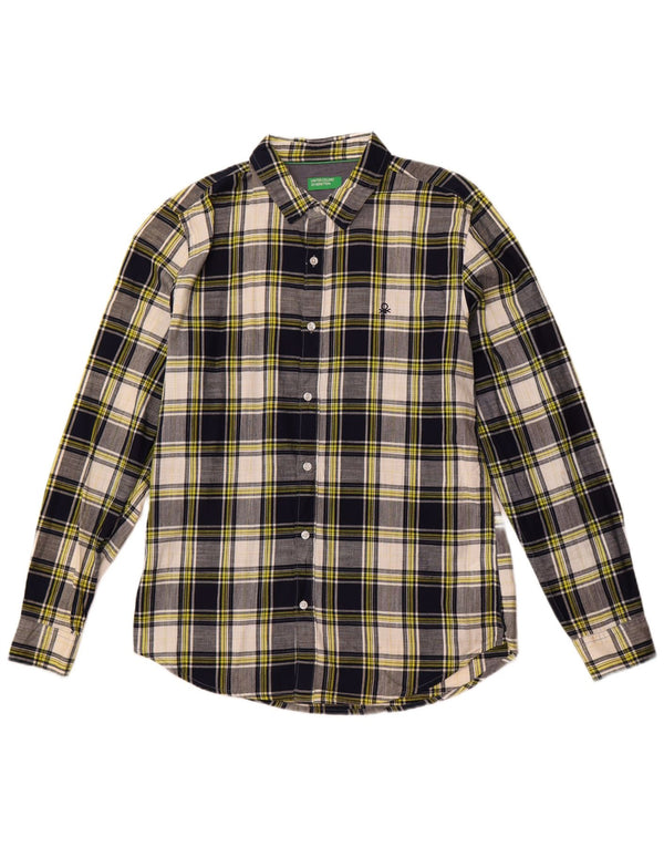 Benetton Herre ternet skjorte Stor marineblå ternet bomuld