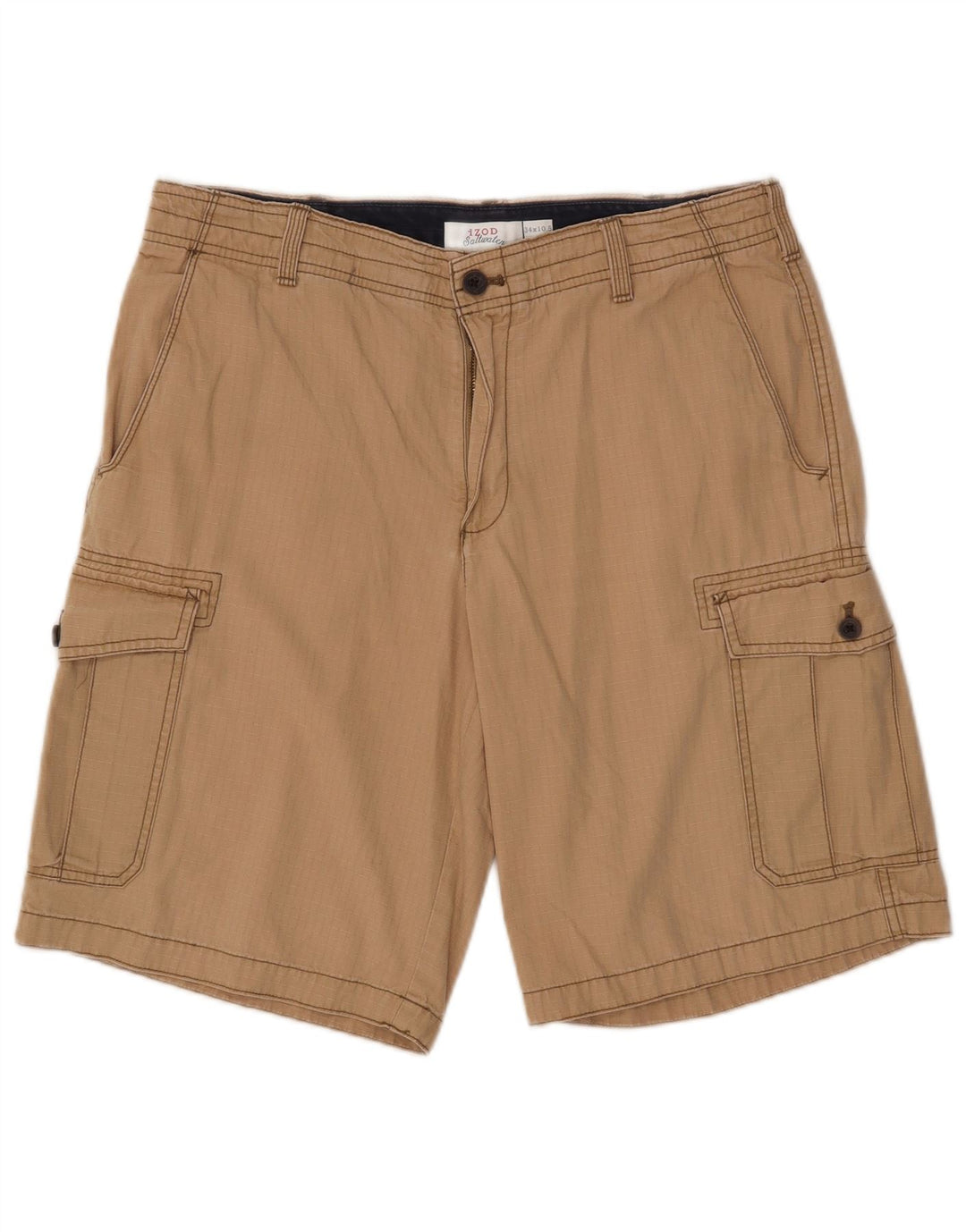 IZOD Herre Salt Water Cargo Shorts W34 Large Beige Ternet Bomuld