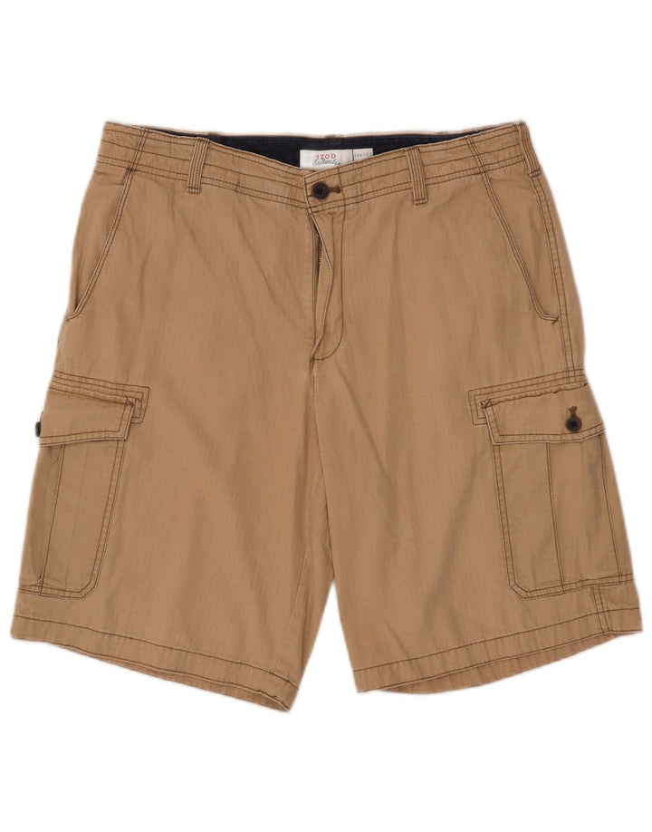 IZOD Herre Salt Water Cargo Shorts W34 Large Beige Ternet Bomuld