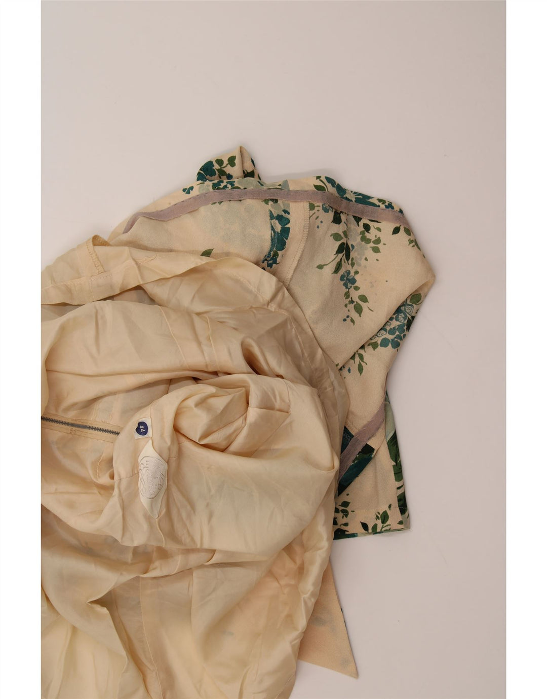 VINTAGE Womens Front Tie A-Line Dress IT 44 Medium Beige Floral Vintage Vintage and Second-Hand Vintage from Messina Hembry 