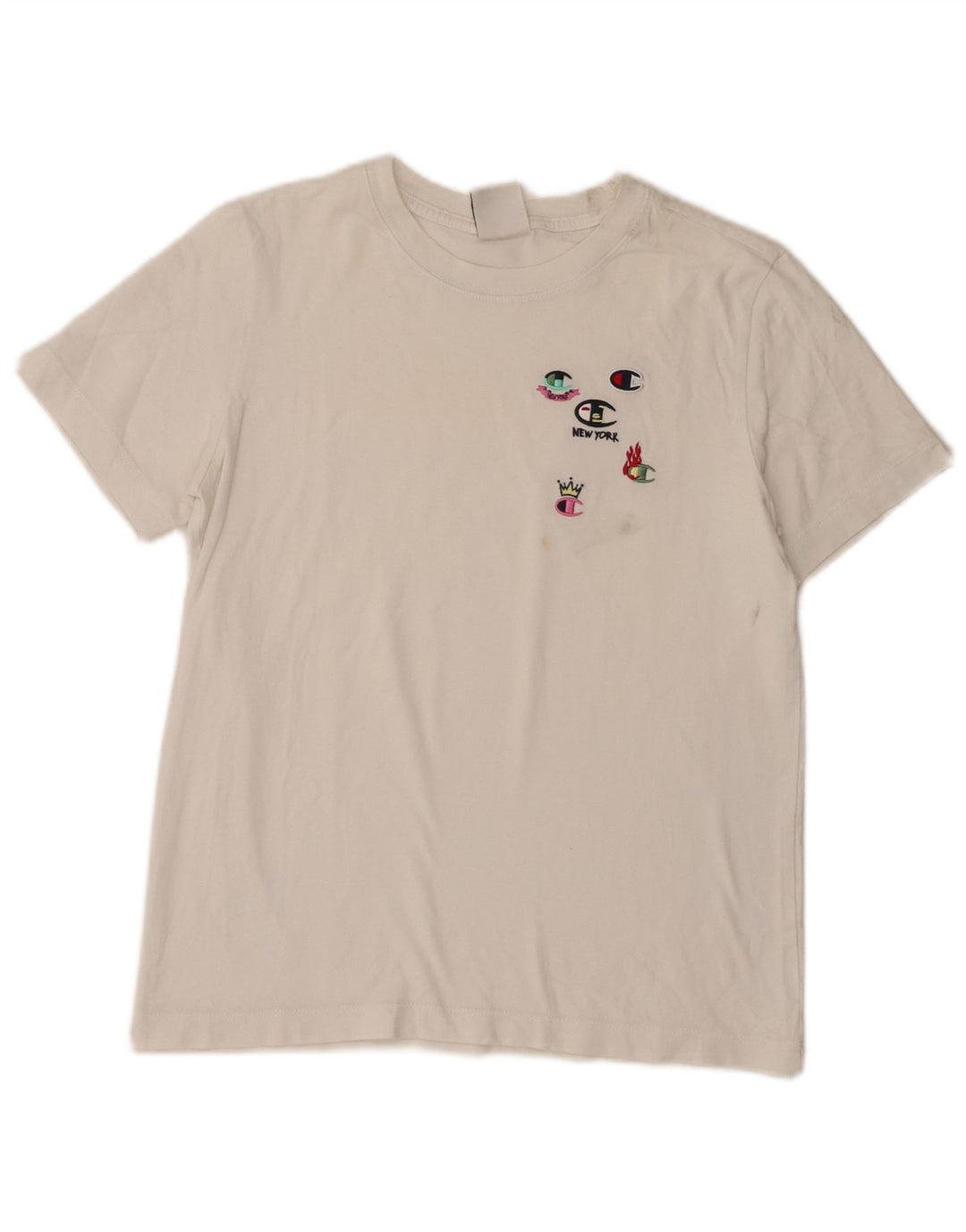 Champion Dame Grafisk T-Shirt Top UK 12 Medium White