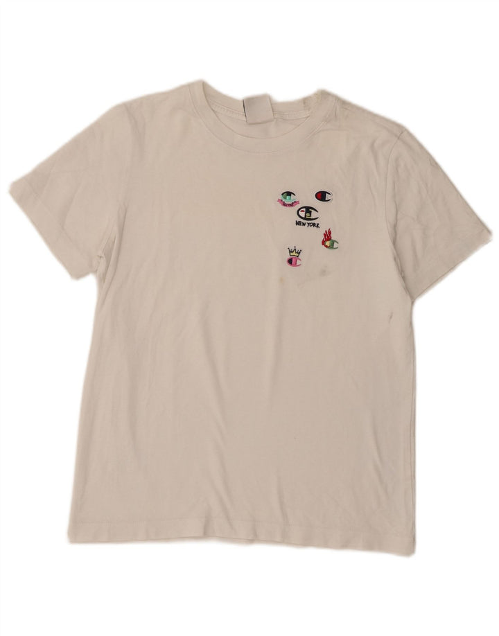 Champion Dame Grafisk T-Shirt Top UK 12 Medium White