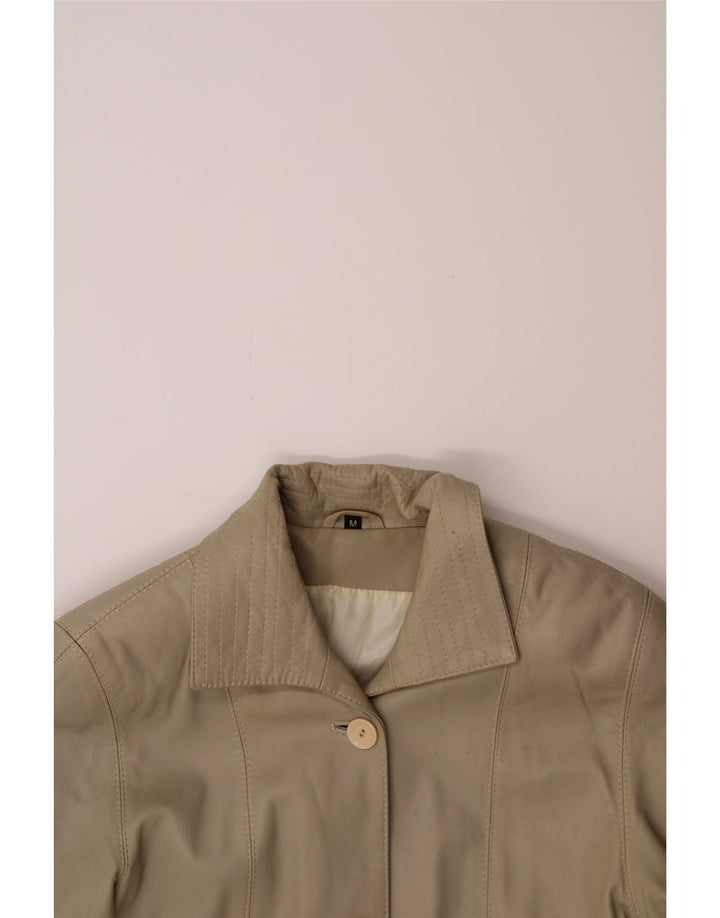 VINTAGE Womens Leather Coat UK 14 Medium Beige Leather Vintage Vintage and Second-Hand Vintage from Messina Hembry 