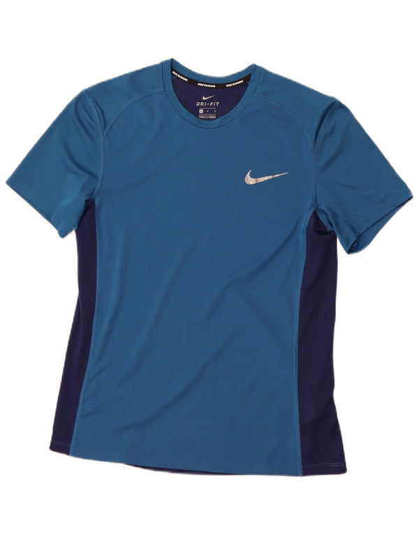 NIKE Herre Dri Fit T-shirt Top Medium Blue Colourblock Polyester