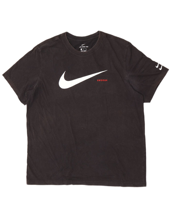 Nike Herre Swoosh Grafisk T-Shirt Top XL Sort Bomuld