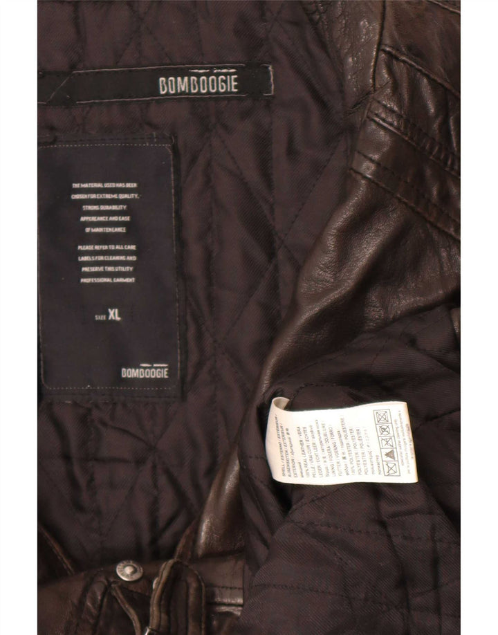 Bomboogie Herre Læder Racer Jakke UK 42 XL Brun Læder