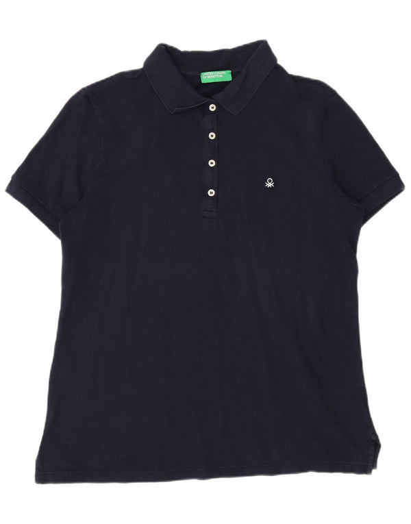 Benetton Dame Polo Shirt UK 14 Medium Navy Blue Bomuld