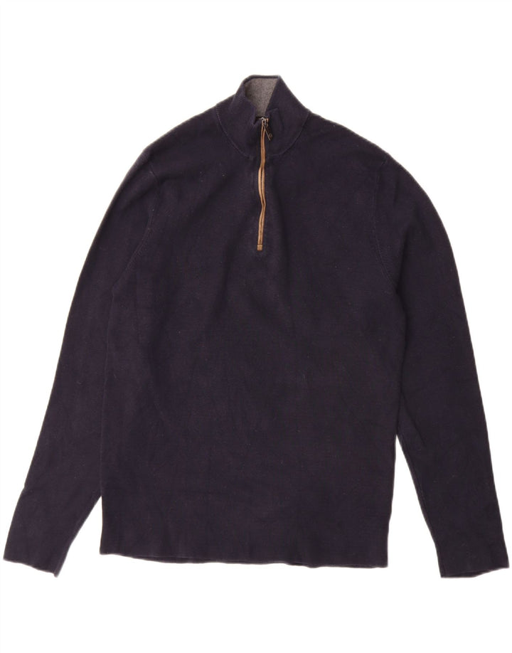 MASSIMO DUTTI Herre sweater med lynlåshals mellem marineblå bomuld