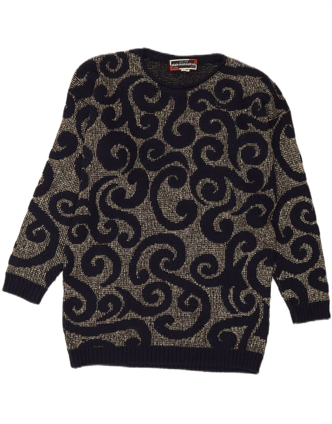 ALAIN MANOUKIAN Womens Crew Neck Jumper Sweater UK 14 Medium Navy Blue