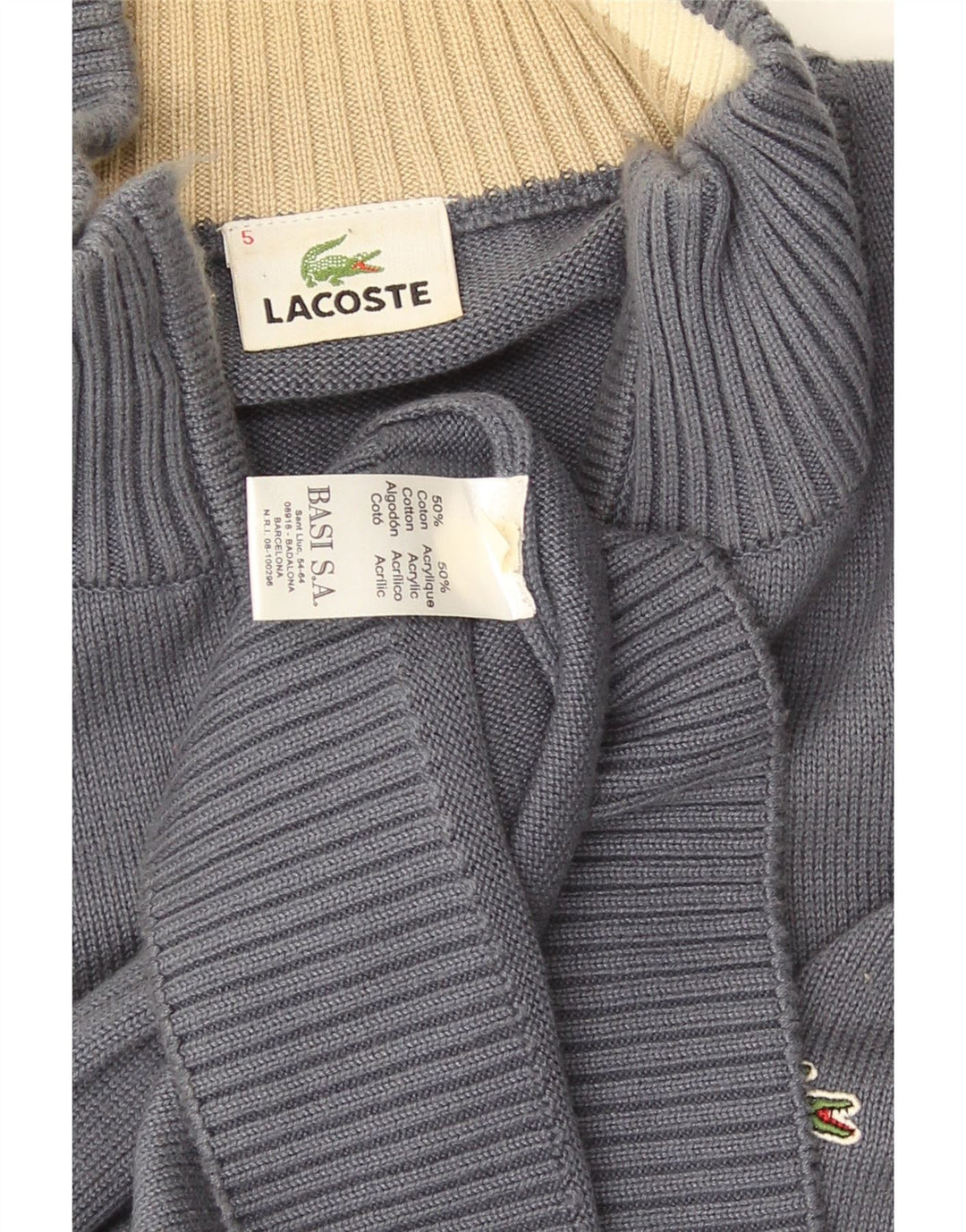 Lacoste Herre Cardigan Sweater Størrelse 5 Large Grå Bomuld