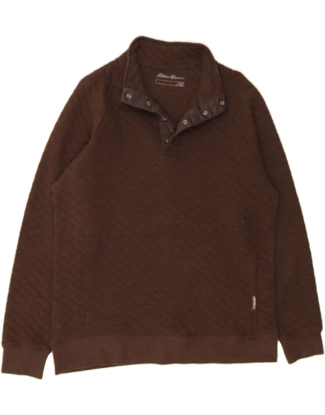 EDDIE BAUER Mens Button Neck Sweatshirt Jumper Medium Brown Cotton Vintage Eddie Bauer and Second-Hand Eddie Bauer from Messina Hembry 