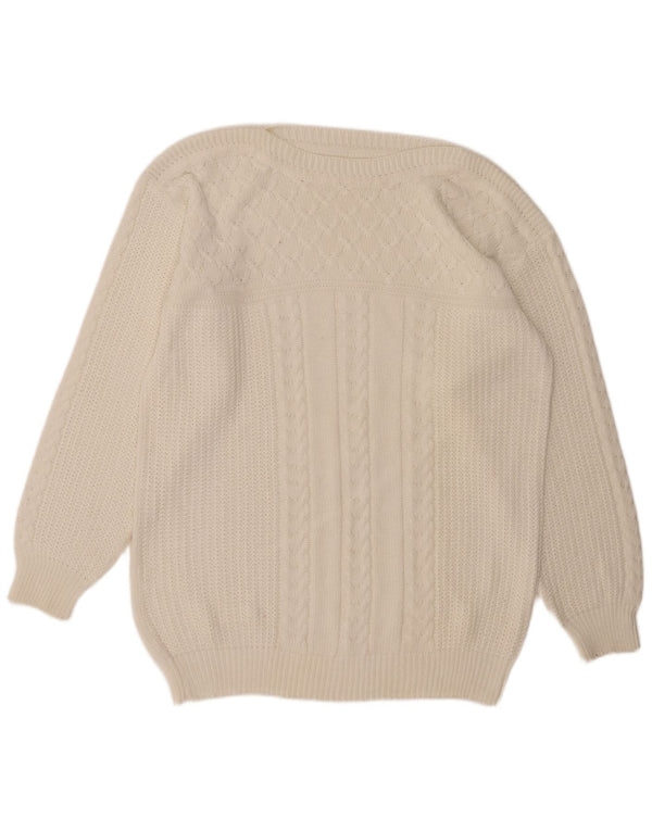 VINTAGE Dame Boat Neck Jumper Sweater UK 14 Large White