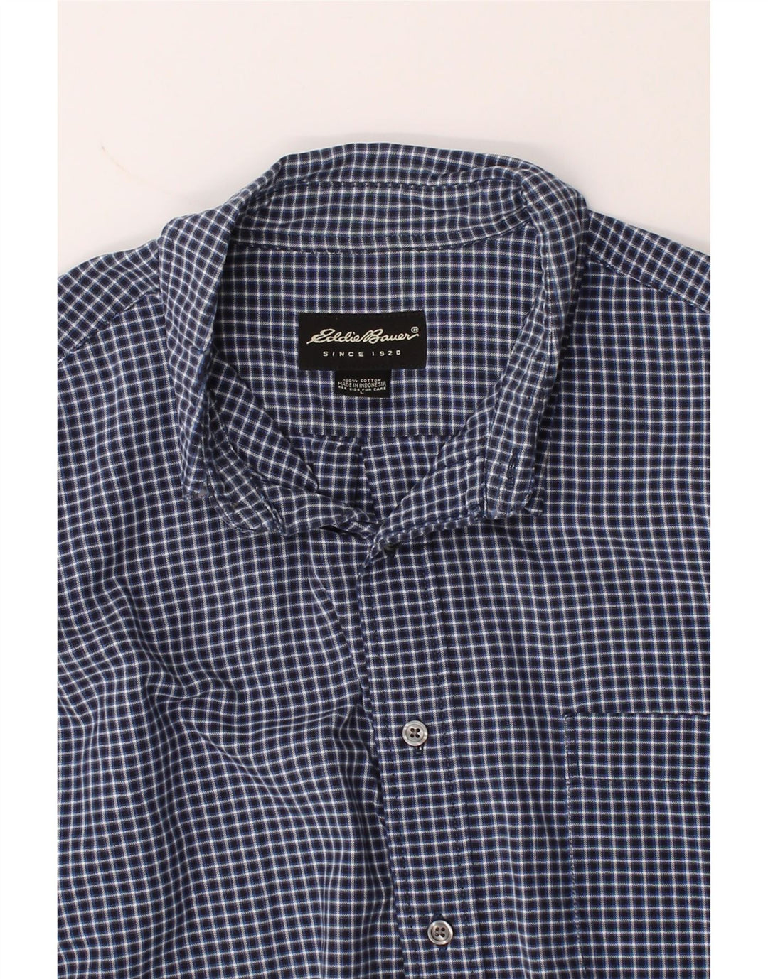 EDDIE BAUER Mens Shirt Large Navy Blue Check Cotton Vintage Eddie Bauer and Second-Hand Eddie Bauer from Messina Hembry 