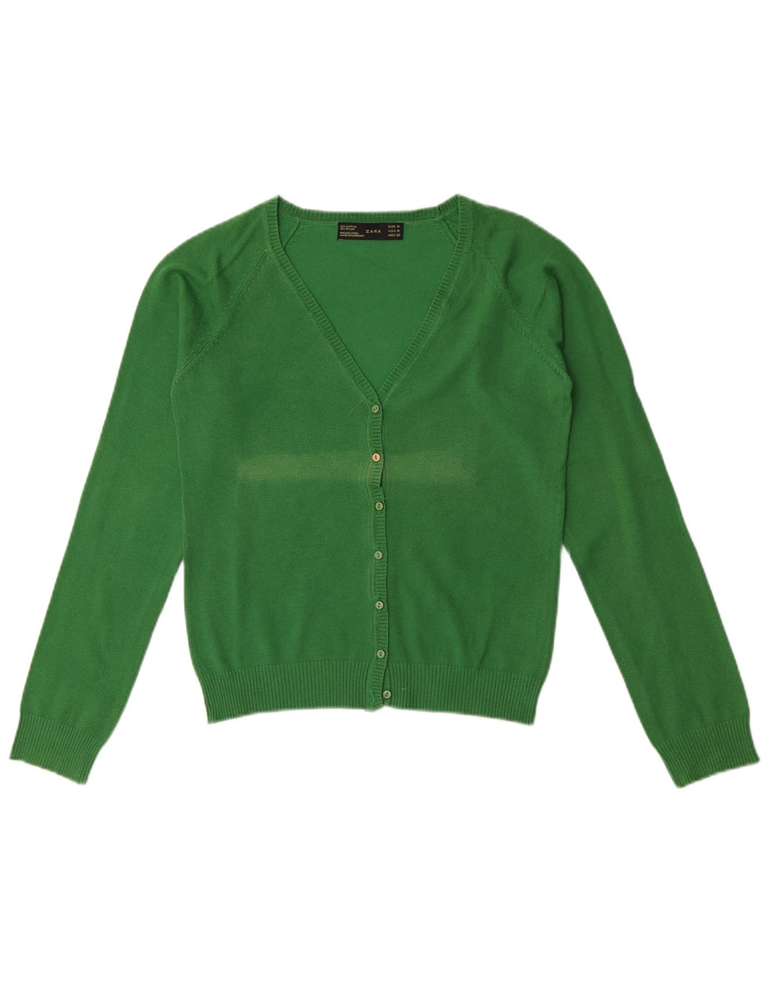 Zara Womens Crop Cardigan Sweater UK 12 Medium Green Bomuld