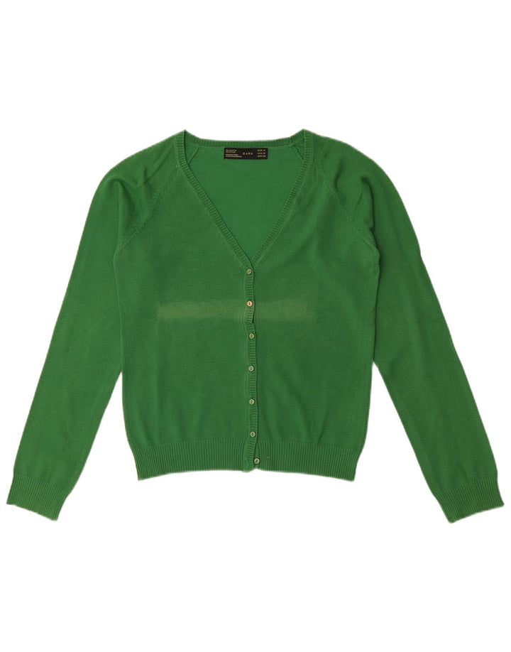 Zara Womens Crop Cardigan Sweater UK 12 Medium Green Bomuld