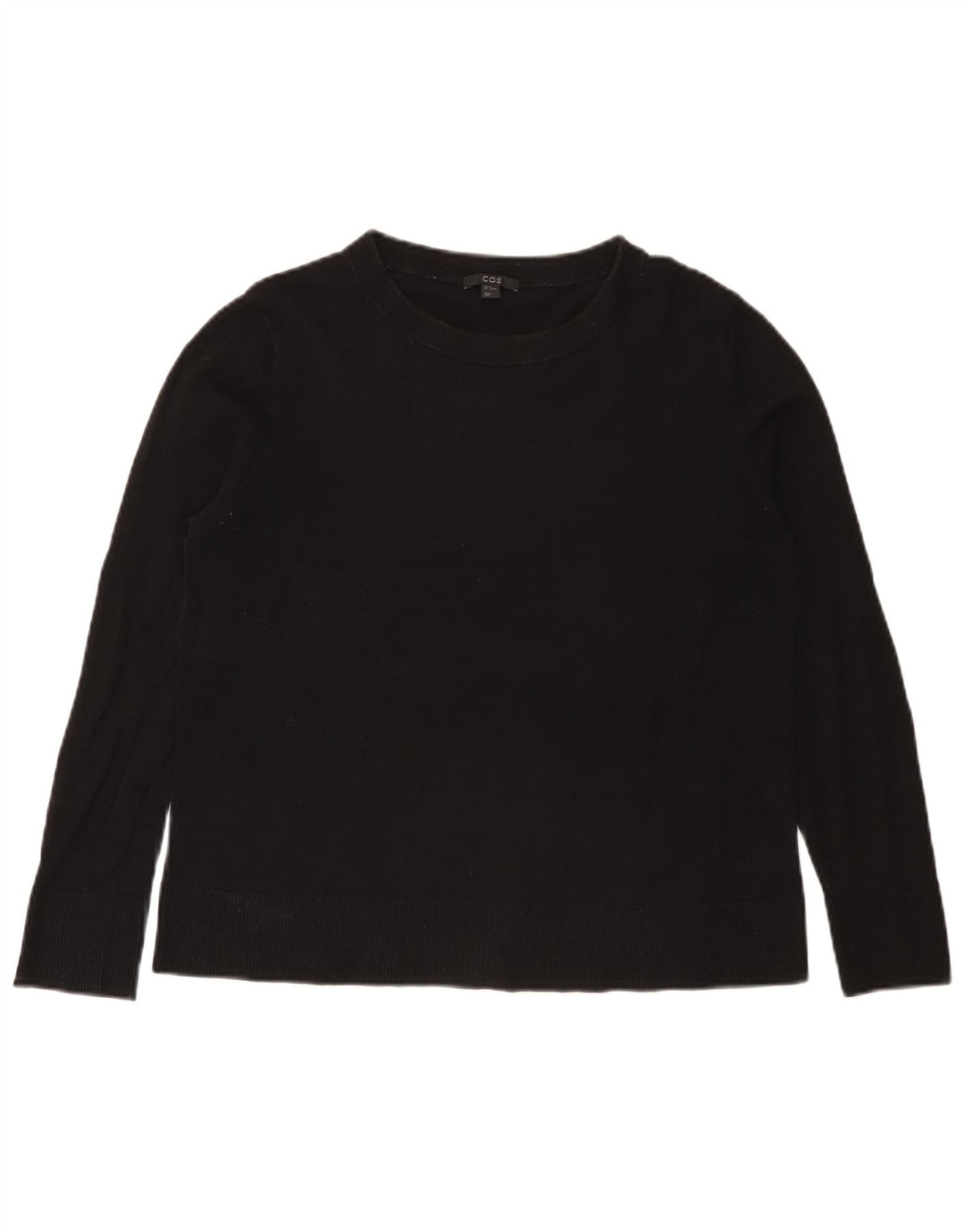 Cos Dame Boat Neck Jumper Sweater UK 14 Medium Sort Bomuld