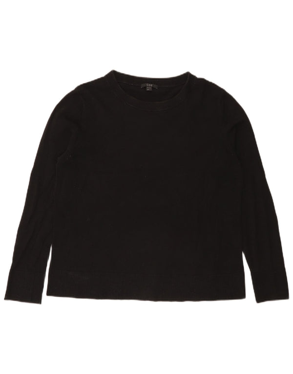 Cos Dame Boat Neck Jumper Sweater UK 14 Medium Sort Bomuld