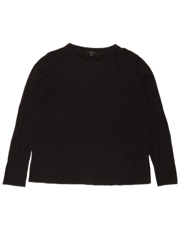 Cos Dame Boat Neck Jumper Sweater UK 14 Medium Sort Bomuld