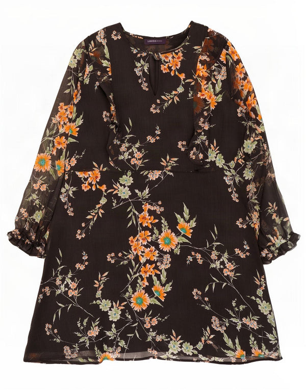 Marks & Spencer Dame Langærmet A-Line Kjole UK 18 XL Sort Blomster