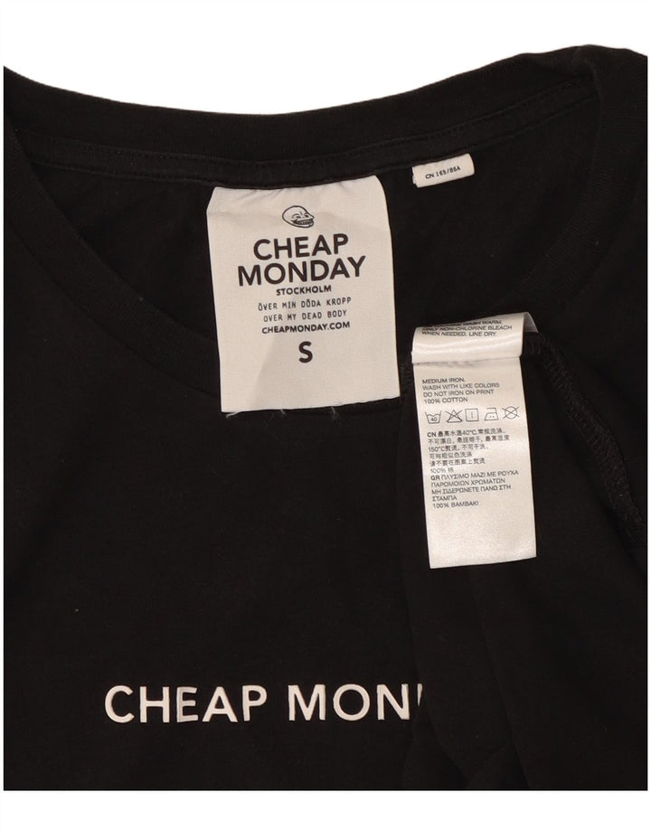 BILLIG MANDAY Dame T-Shirt Top UK 10 Lille Sort Bomuld