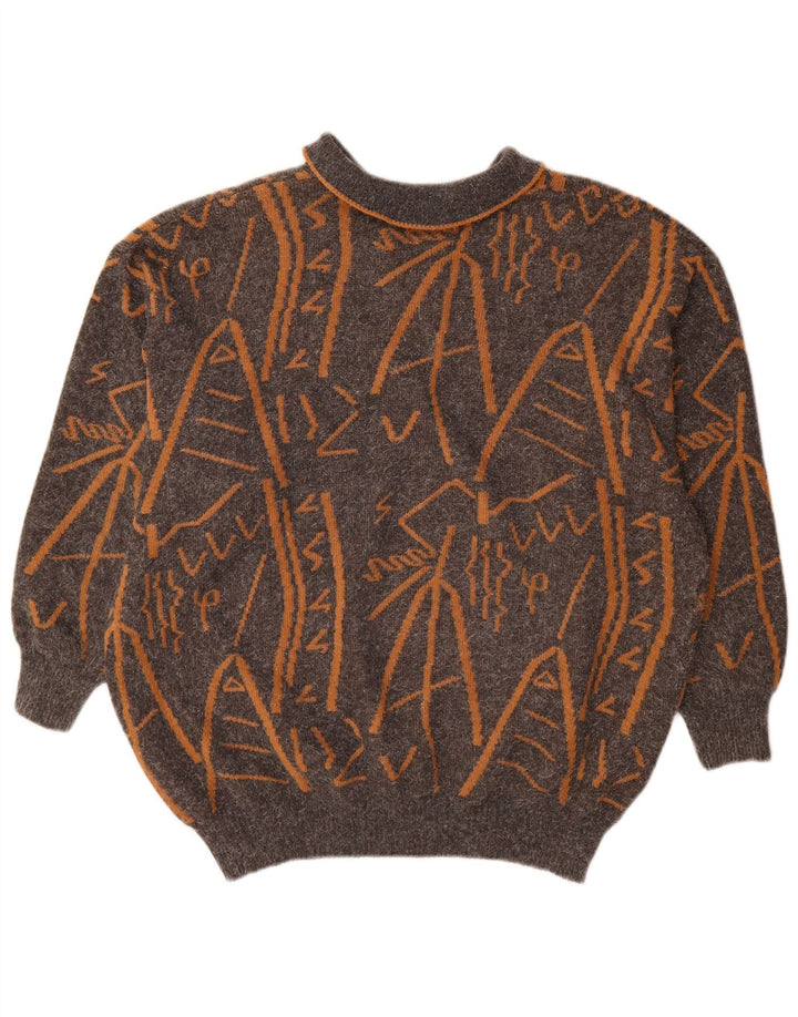 Vintage kvinders abstrakt mønster polo hals sweater UK 16 stor grå