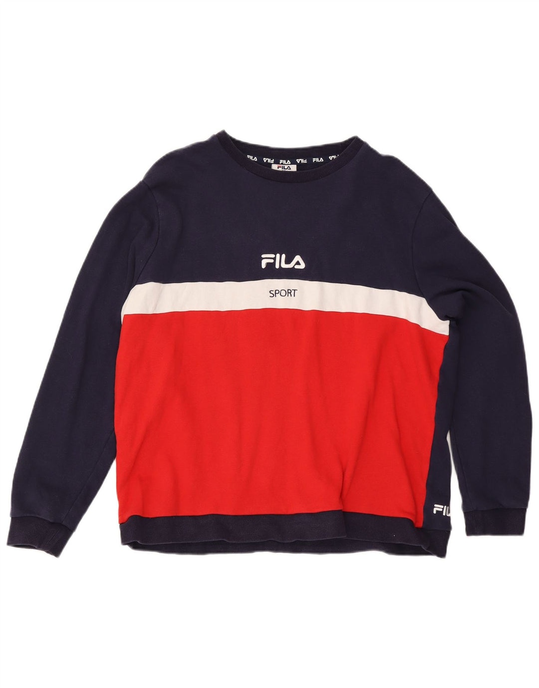 Fila Herre Grafisk Sweatshirt Jumper 2XL Marineblå Colourblock Bomuld
