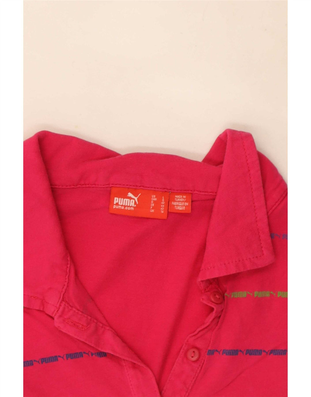 Puma Dame Polo Shirt UK 14 Stor Pink Stribet