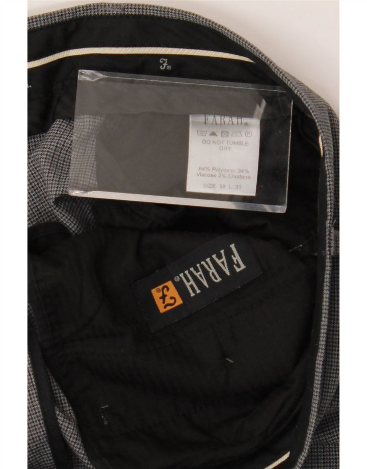 FARAH Straight Suit Bukser til mænd W38 L31 Grå ternet polyester