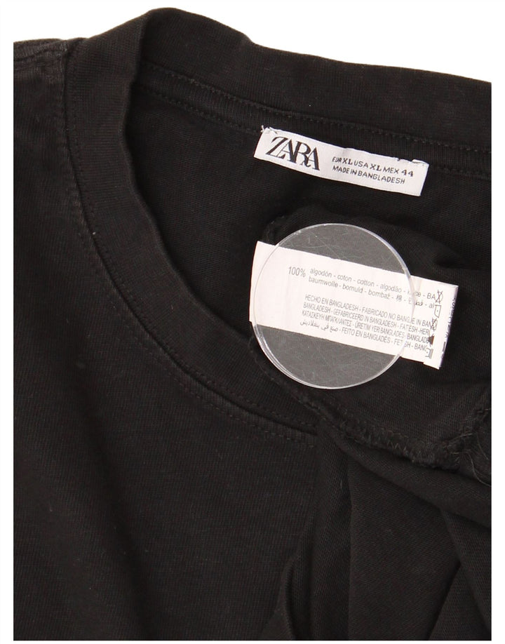 ZARA Herre T-Shirt Top XL Sort Bomuld
