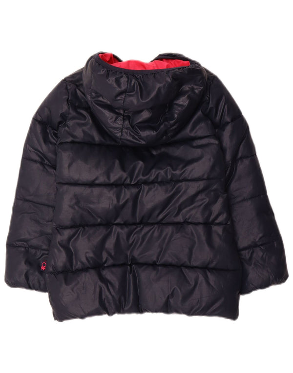 BENETTON Polstret hættejakke til piger 4-5 år XS Marineblå polyester