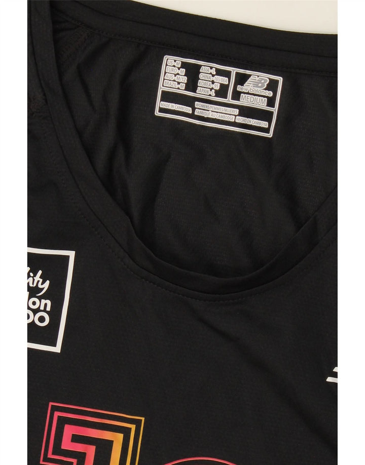 NEW BALANCE Womens Graphic T-Shirt Top UK 12 Medium Black Polyester Vintage New Balance and Second-Hand New Balance from Messina Hembry 
