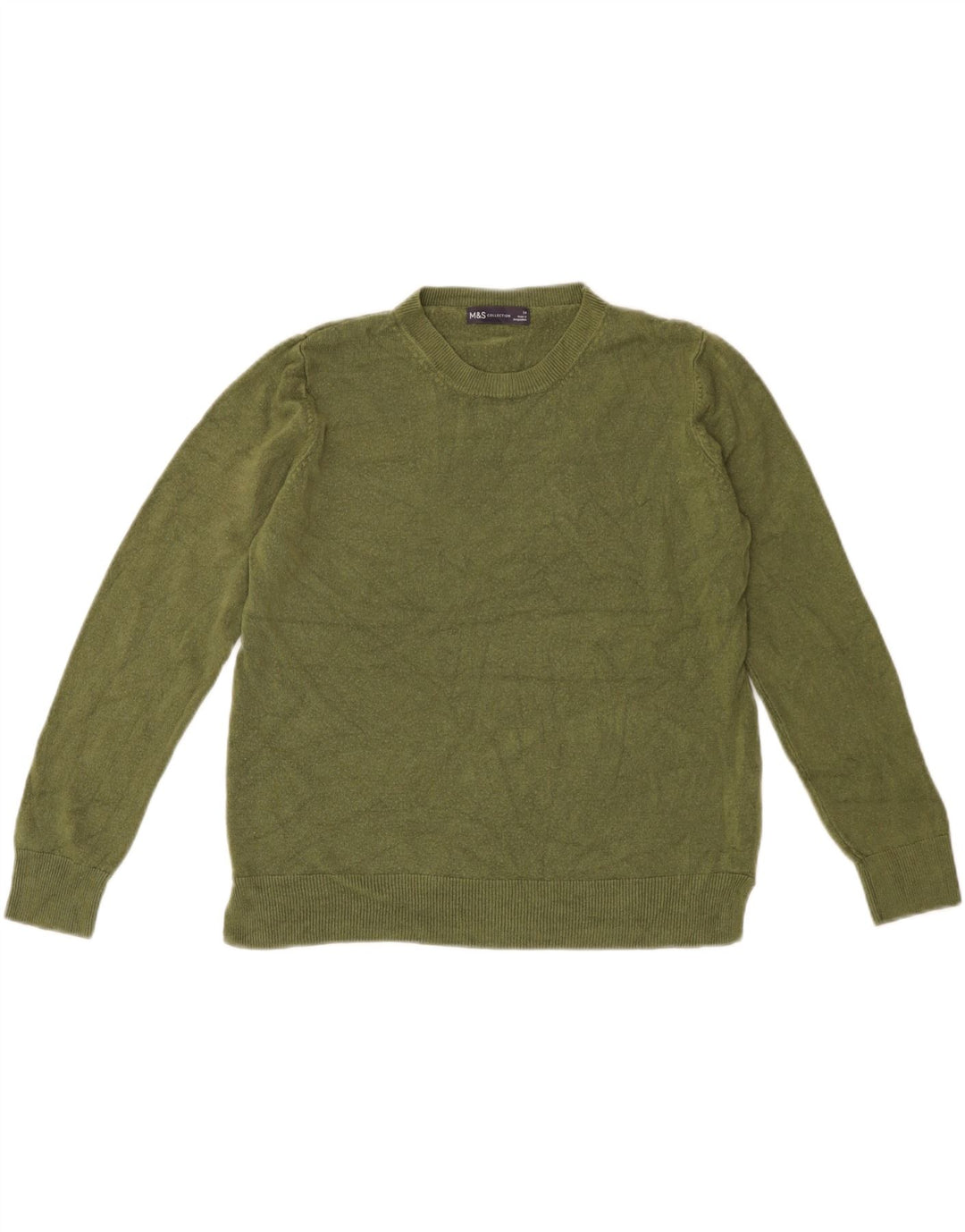 MARKS & SPENCER Dame sweater med rund hals DK 14 Stor grøn akryl