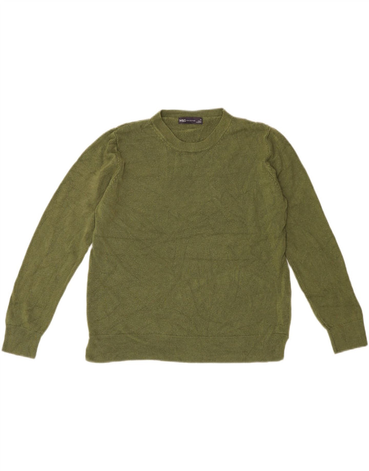 MARKS & SPENCER Dame sweater med rund hals DK 14 Stor grøn akryl
