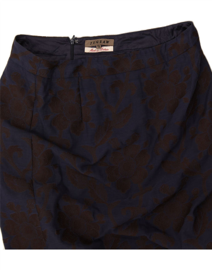 JIGSAW Womens Pencil Skirt US 12 Large W32 Navy Blue Floral Polyester Vintage Jigsaw and Second-Hand Jigsaw from Messina Hembry 
