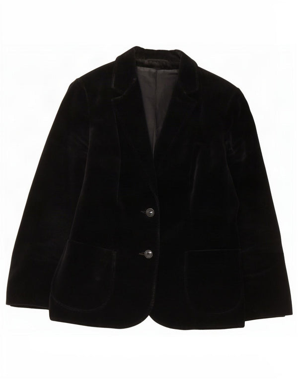 St Michael Dame 2 Button Velvet Blazer Jacket UK 14 Medium Sort Bomuld