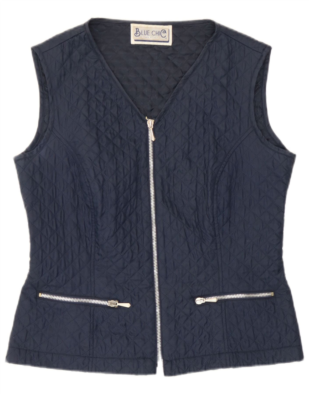 Vintage Kviltet Gilet IT 42 Medium Navy Blue Polyester