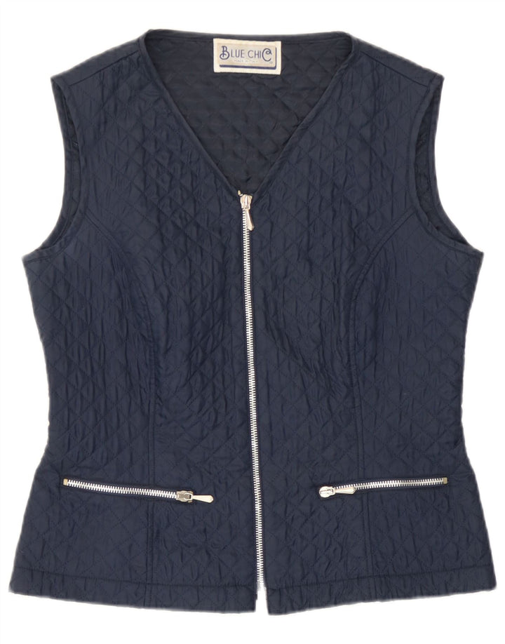 Vintage Kviltet Gilet IT 42 Medium Navy Blue Polyester