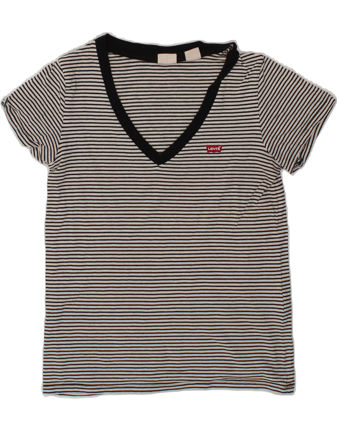 LEVI'S Womens T-Shirt Top UK 6 XS White Striped Vintage Levi's and Second-Hand Levi's from Messina Hembry 