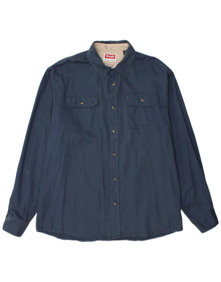 WRANGLER Mens Shirt Large Navy Blue Cotton