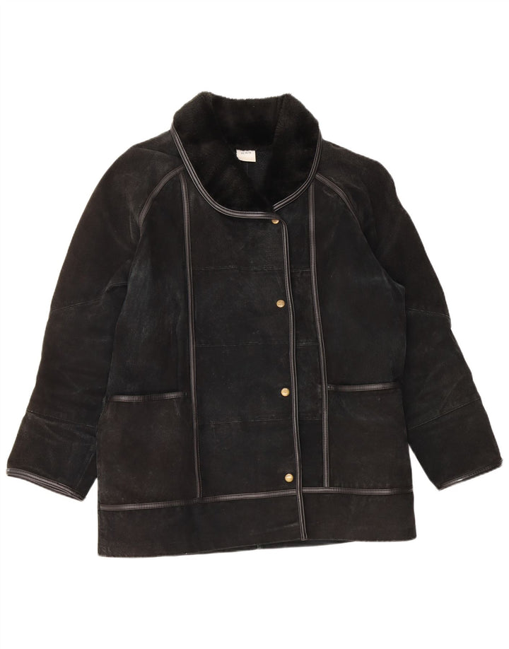 Vintage Dame Shearling Jacket UK 14/16 Large Black Læder