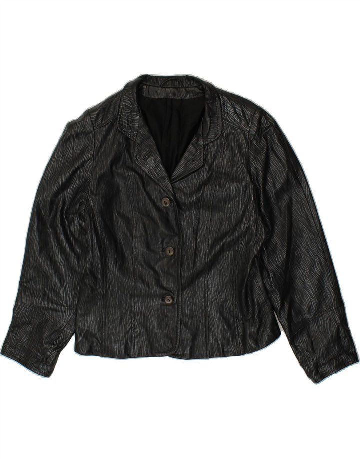 VINTAGE Womens 3 Button Leather Blazer Jacket UK 12 Medium Black Leather Vintage Vintage and Second-Hand Vintage from Messina Hembry 