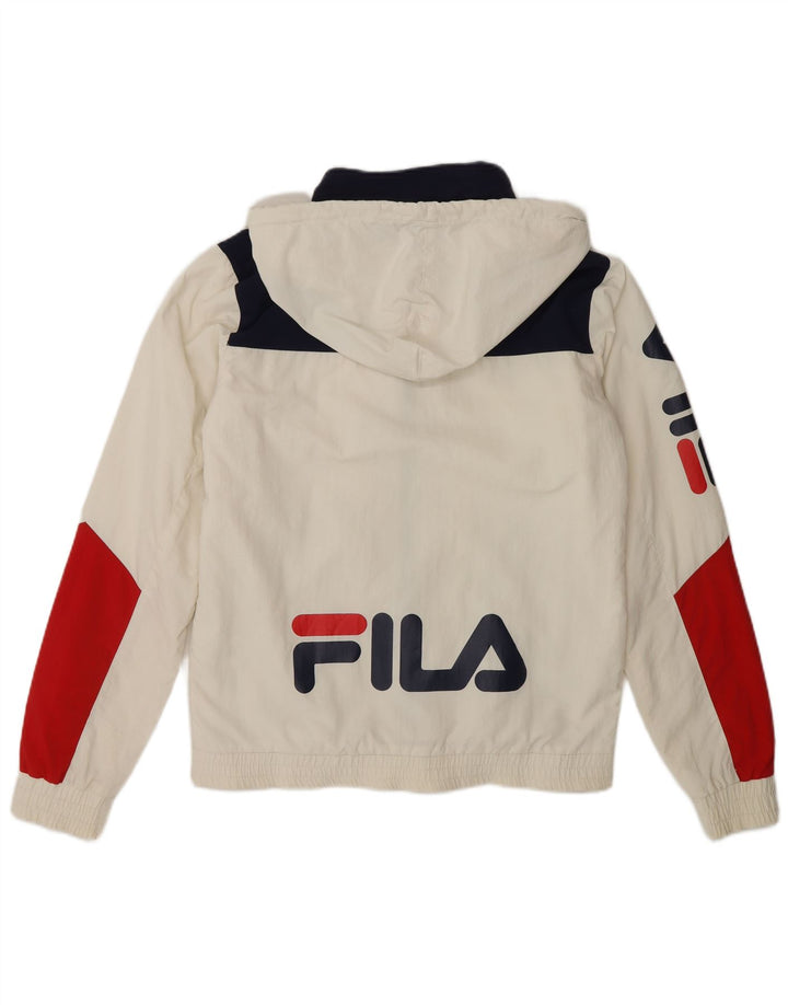 FILA Womens Oversized Graphic Windbreaker Jacket UK 2 2XS White Vintage Fila and Second-Hand Fila from Messina Hembry 